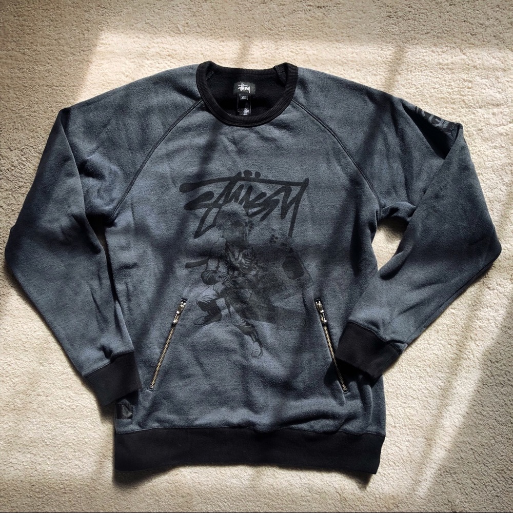STUSSY Dark Grey Graffiti Sweatshirt Hoodies XL